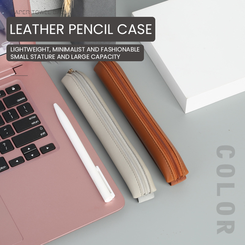Leather Work Notebook - Pu Leather Pen Holder Zippered Pencil