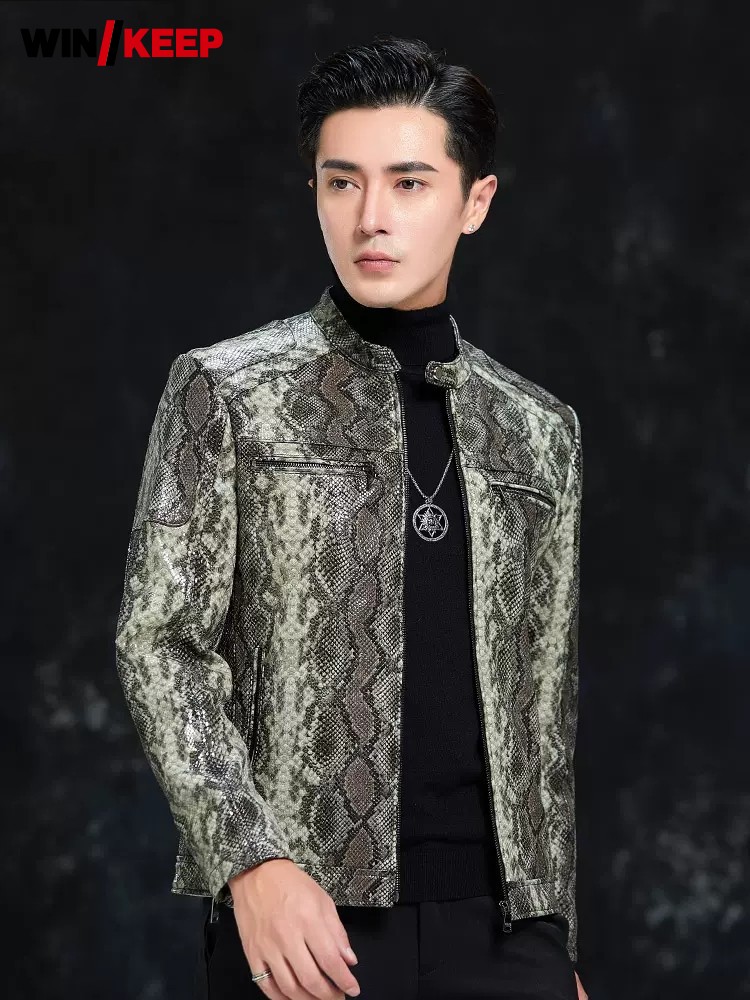 Leatherwork Free Patterns - Spring Men Snake Pattern Sheepskin Genuine