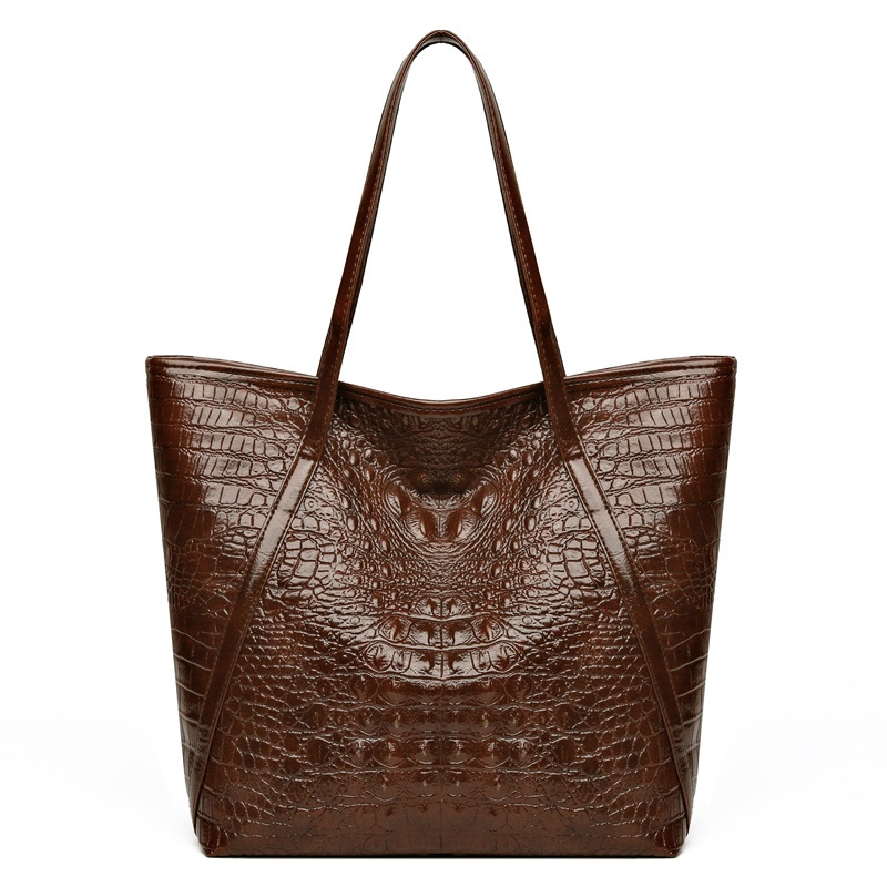 Leather Work Bag Women - Simple Versatile Crocodile Print Tote Bag