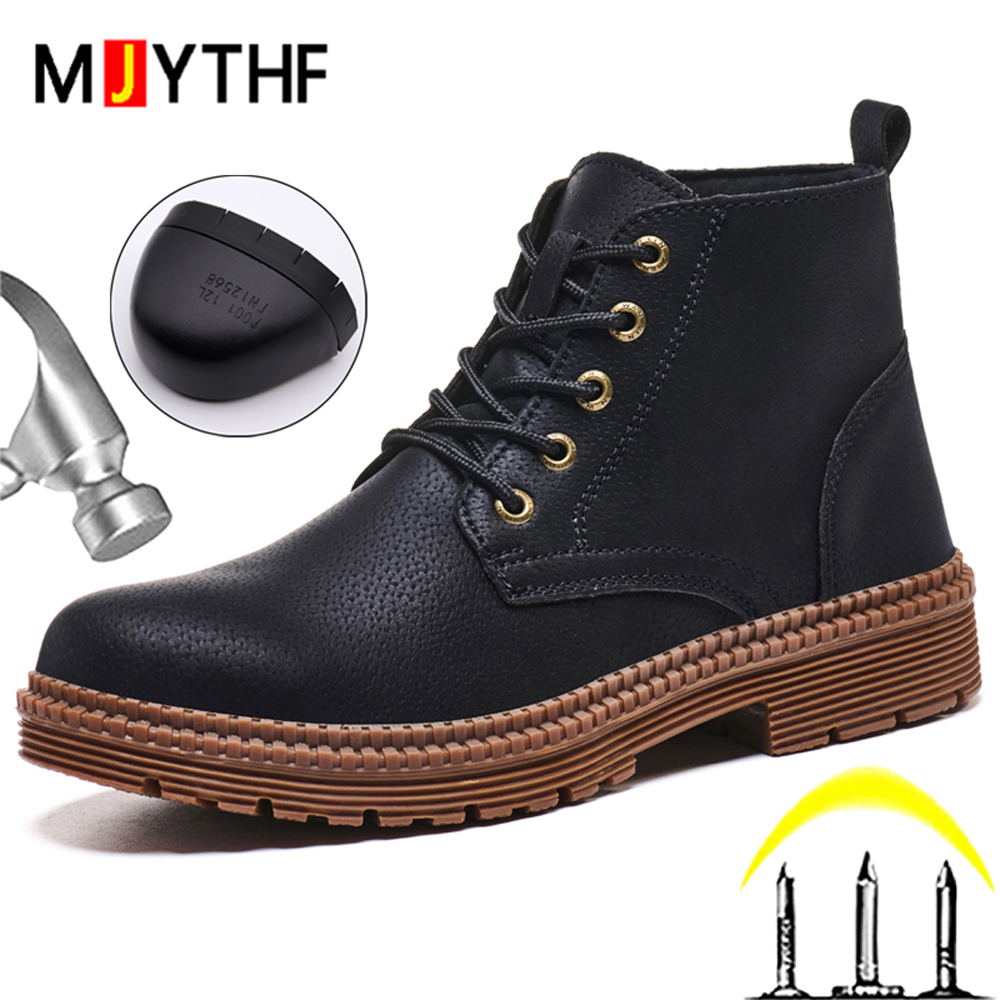 Leather Work Fabric - Waterproof Work Boots Safety Shoes Men