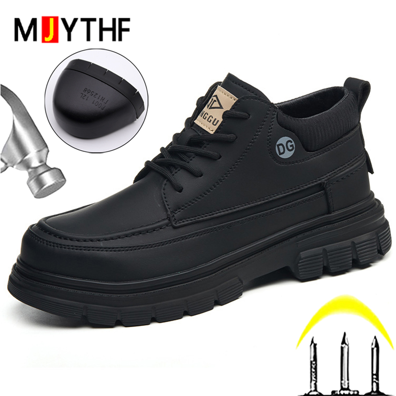 Leather Work Fabric - Black Leather Boots Men Shoes Work