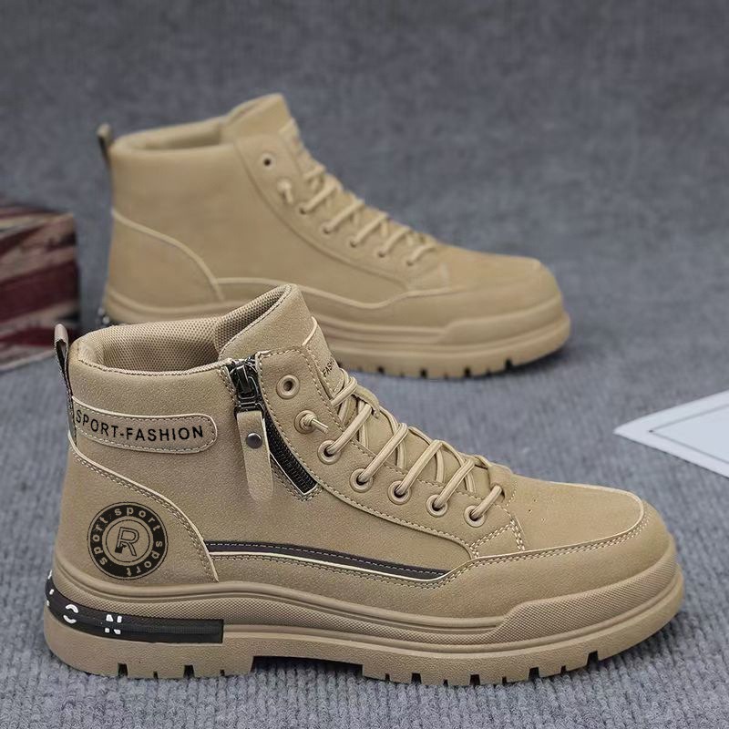 Leather Work Fabric - Men Retro High Top Work Boots