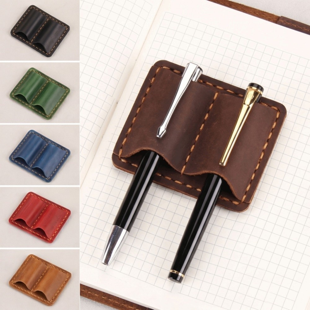 Leather Work Notebook - Double Vintage Leather Pen Loop Holder