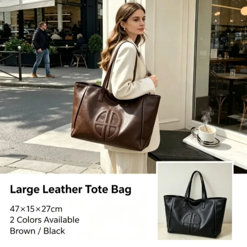 Leather Work Bag Women - 2026 New Retro Large Capacity Women