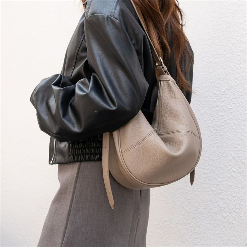 Leather Work Bag Women - BURMINSA Soft Genuine Leather Crescent Hobo