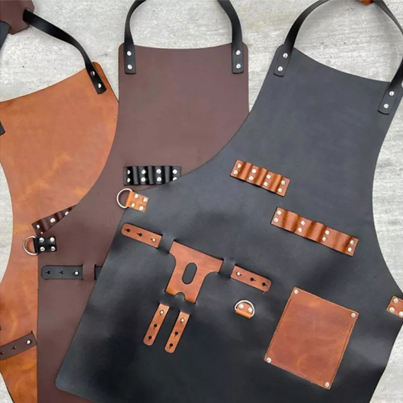Leatherwork Apron - Outdoor PU Leather Apron Outdoor BBQ