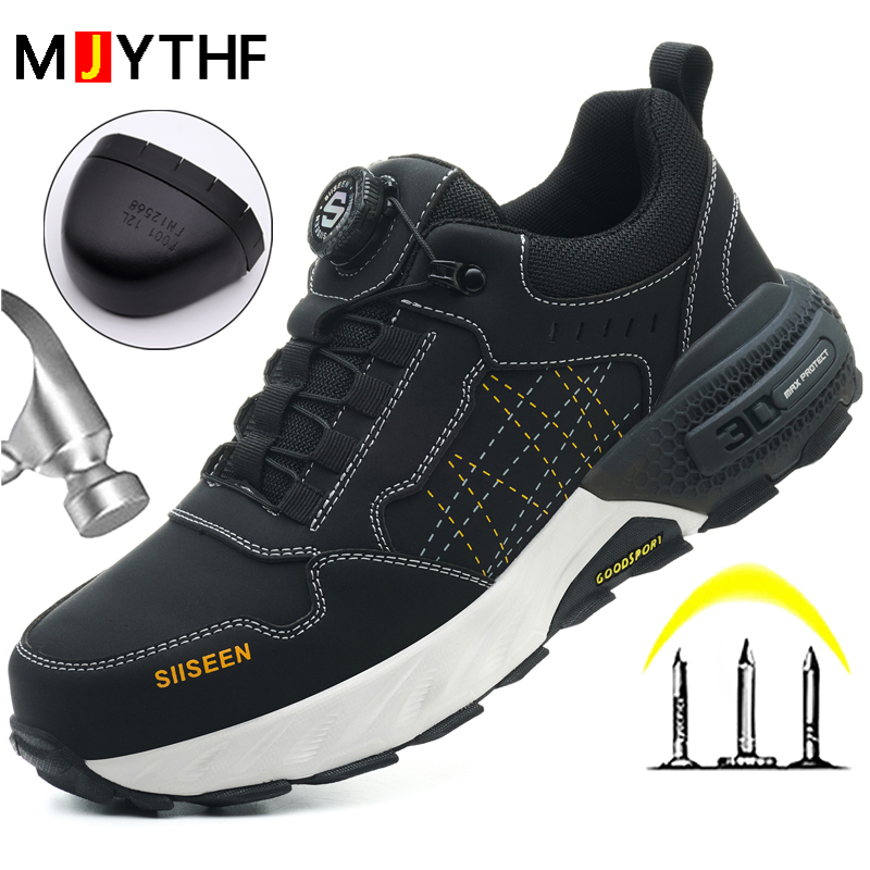 Leather Work Fabric - Black Leather Safety Shoes Security Boots