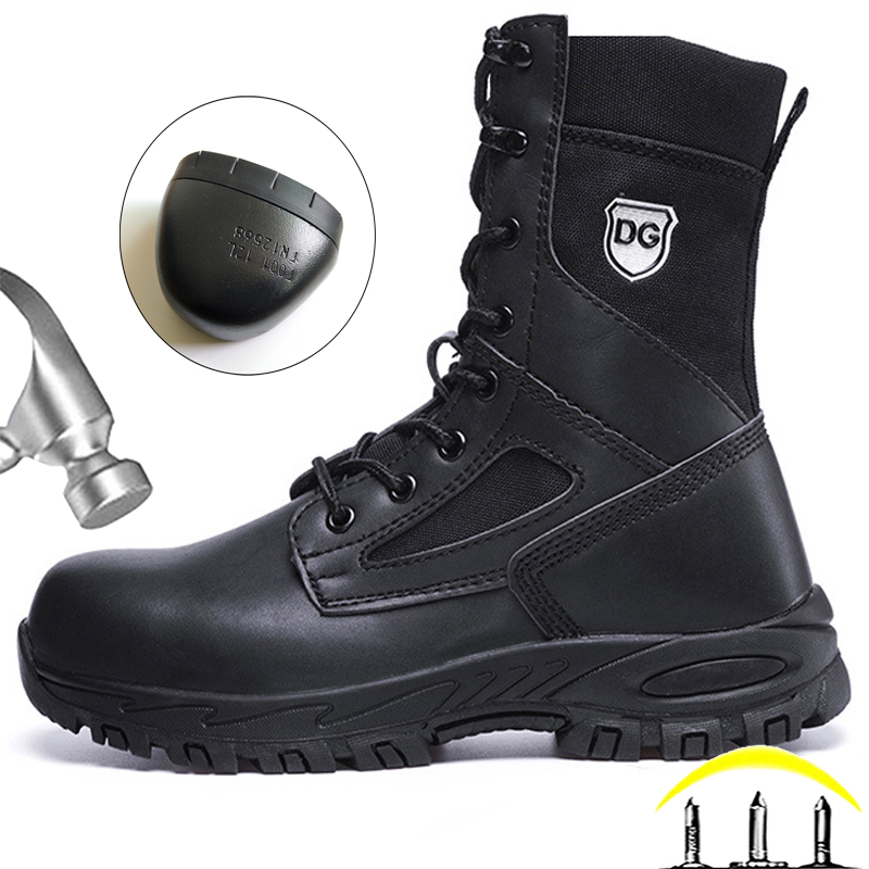 Leather Work Fabric - Black High Top Leather Boots Men