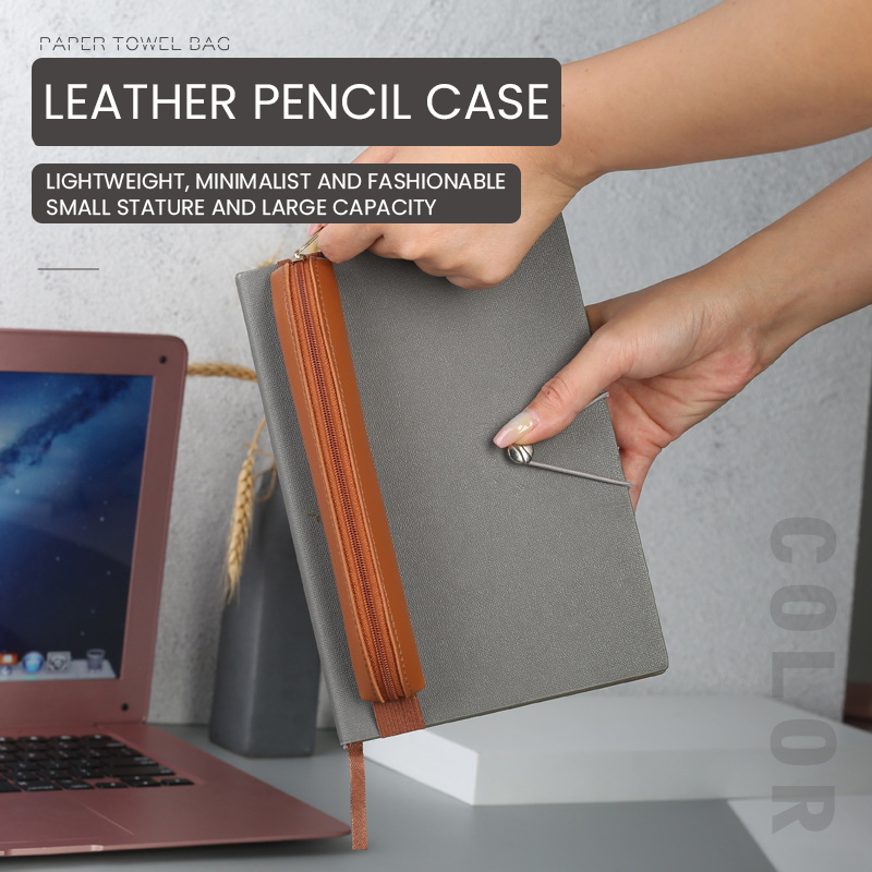 Pu Leather Pen Holder Zippered - Leather Work Notebook ulasan dan harga