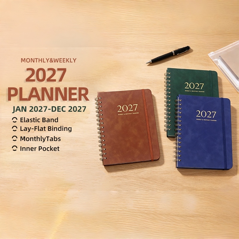 A5 PU Leather 2027 Weekly Mont - Leather Work Notebook ulasan dan harga
