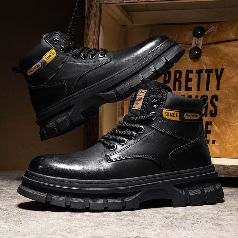 Vintage Men Platform Ankle Boo - Leather Work Fabric ulasan dan harga