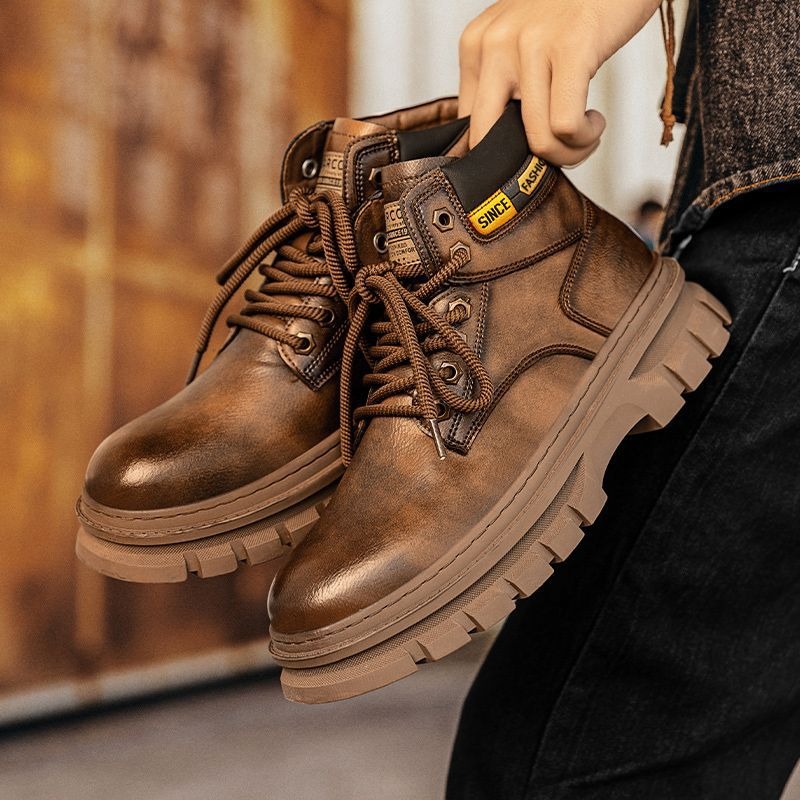 Vintage Men Platform Ankle Boo - Leather Work Fabric ulasan dan harga