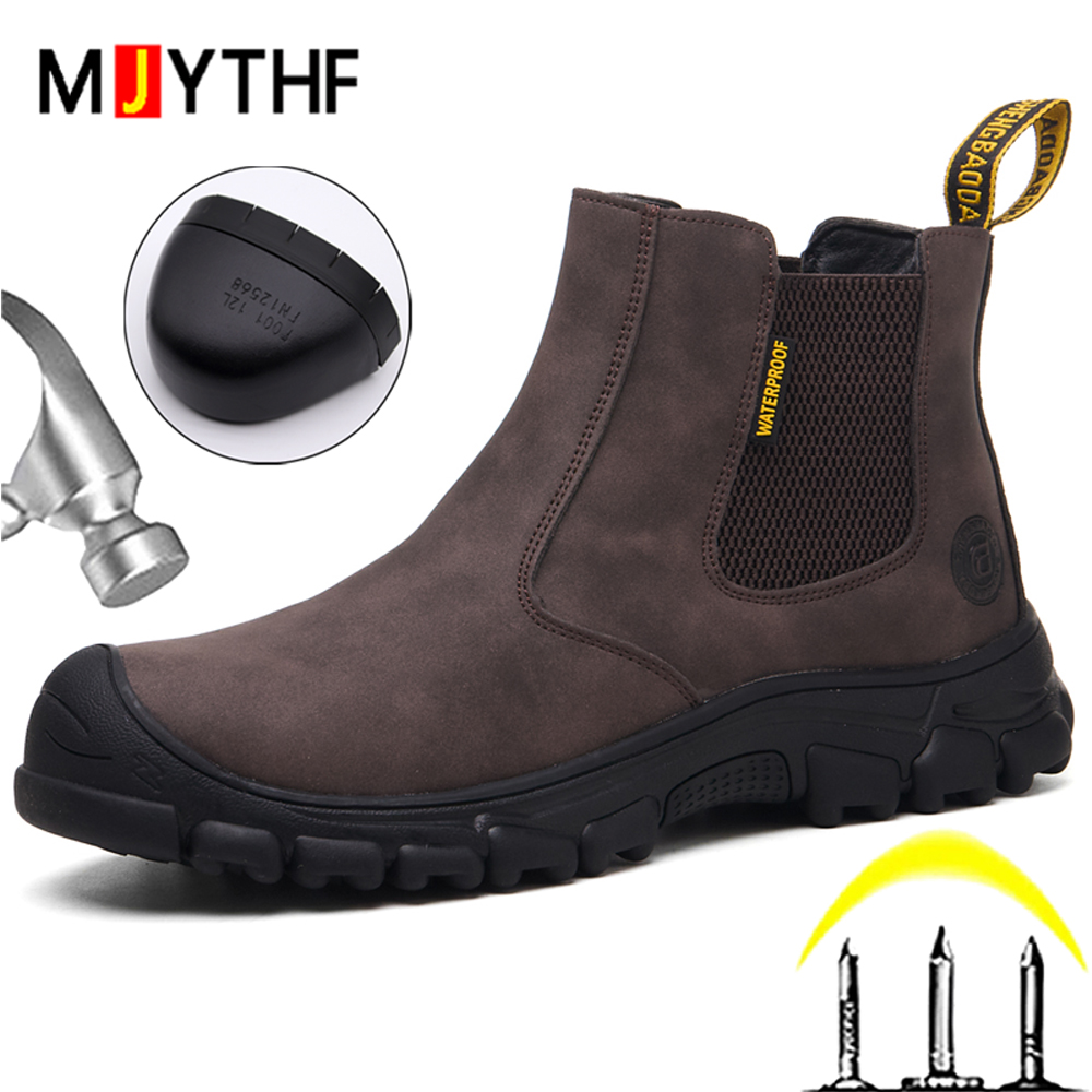 Waterproof Work Boots Men Punc - Leather Work Fabric ulasan dan harga