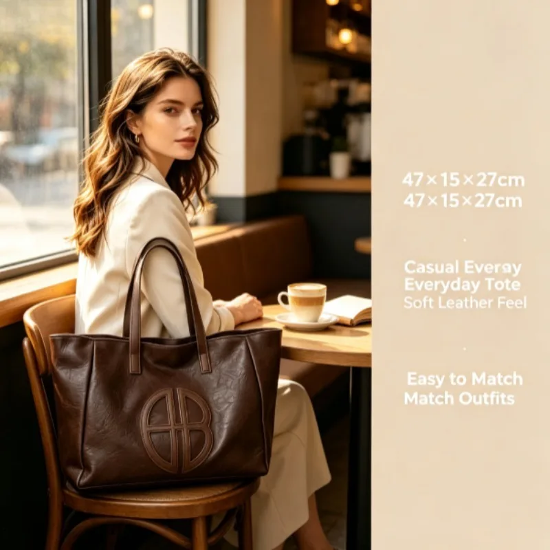 2026 New Retro Large Capacity  - Leather Work Bag Women ulasan dan harga