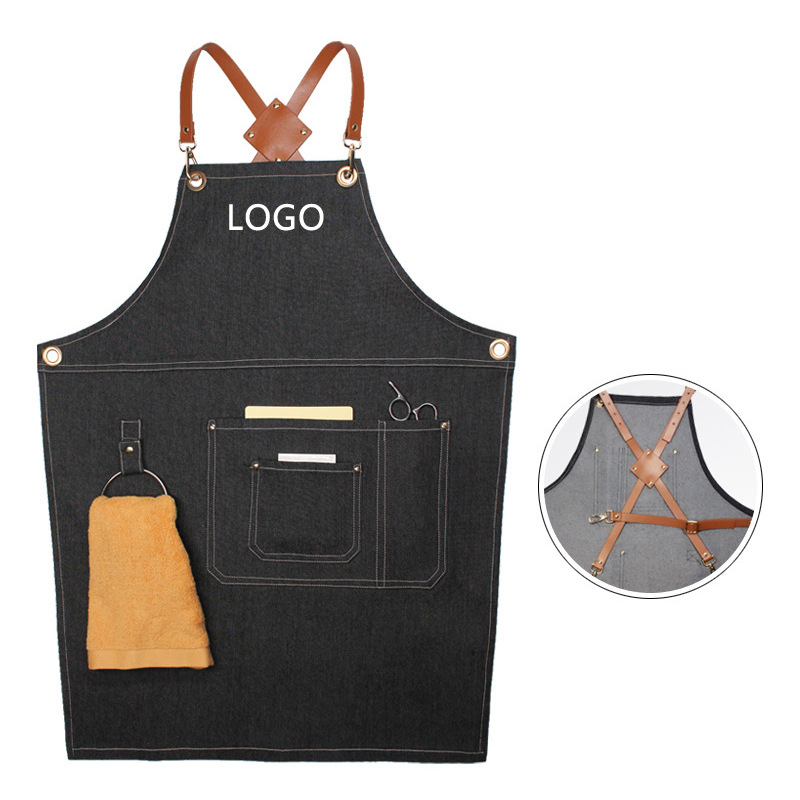 Floral PU Leather Straps Denim - Leatherwork Apron ulasan dan harga