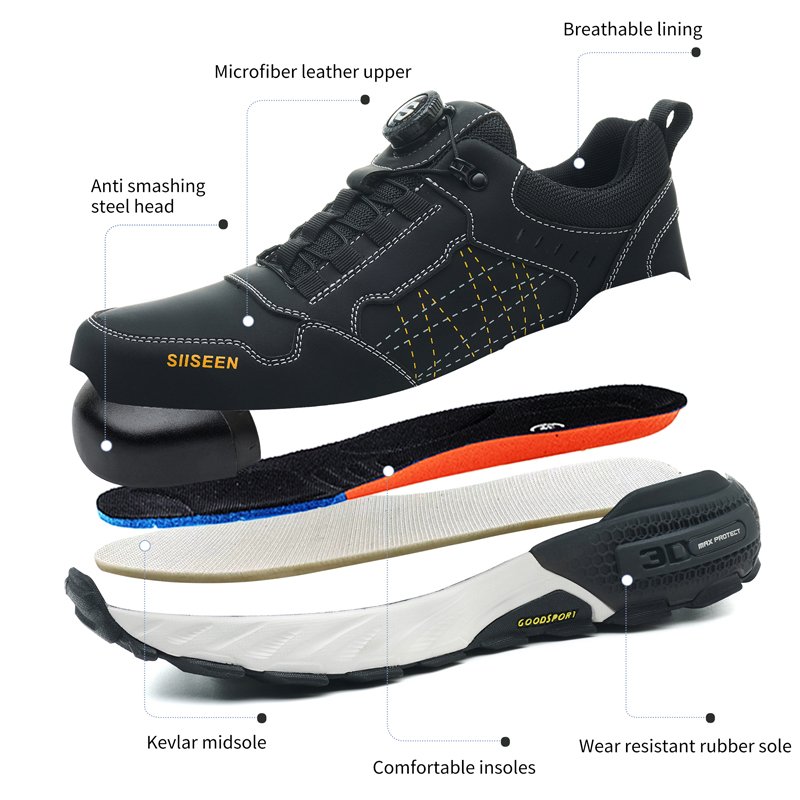 Black Leather Safety Shoes Sec - Leather Work Fabric ulasan dan harga