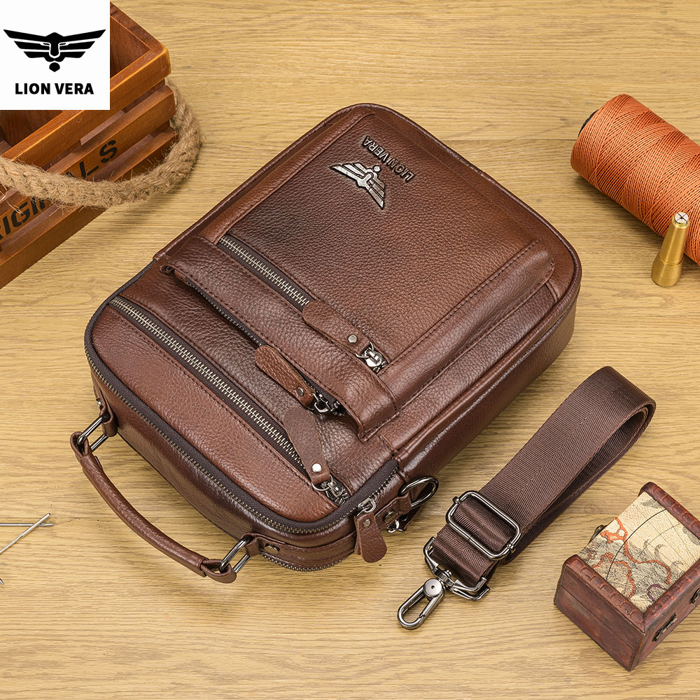 LION VERA Men's Shoulder Bag C - Leather Work Bag Men ulasan dan harga